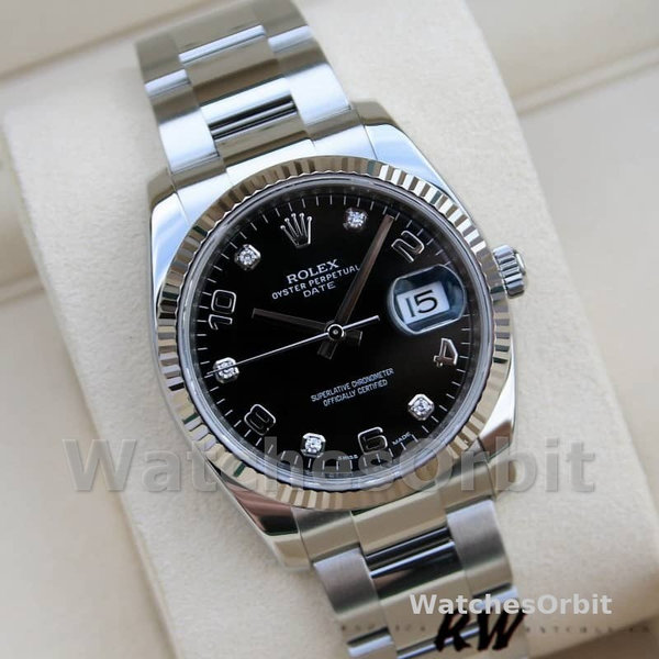 Unisex's Rolex Oyster Perpetual Date 34mm Unisex-115234-Black Diamond Dial Black Diamond