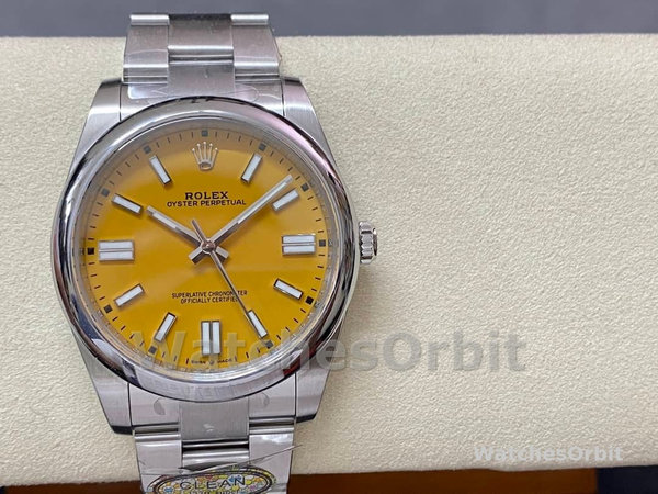 Replica Rolex Oyster Perpetual-124300, Oystersteel, Quadrante giallo Uomo Quadrante giallo