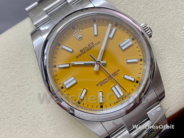 Replica Rolex Oyster Perpetual-124300, Oystersteel, Quadrante giallo Uomo Quadrante giallo