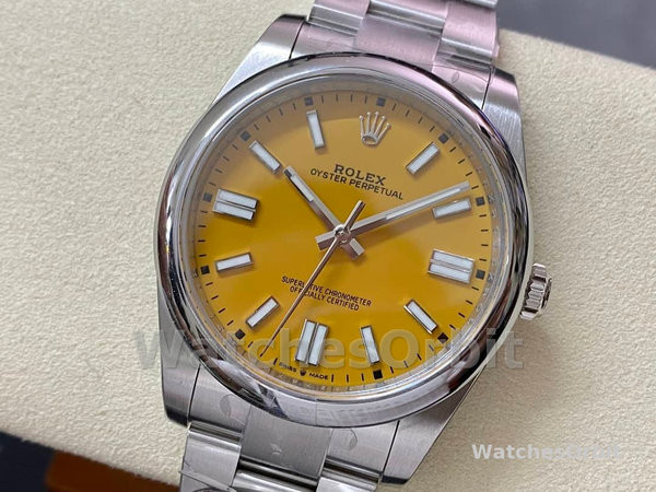 Replica Rolex Oyster Perpetual-124300, Oystersteel, Quadrante giallo Uomo Quadrante giallo