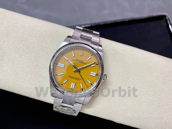 Replica Rolex Oyster Perpetual-124300, Oystersteel, Quadrante giallo Uomo Quadrante giallo