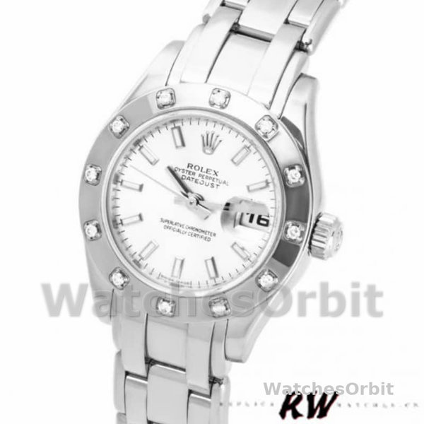 Replica Rolex Pearlmaster 29 mm Donna-80319-Componente bianco Lusso