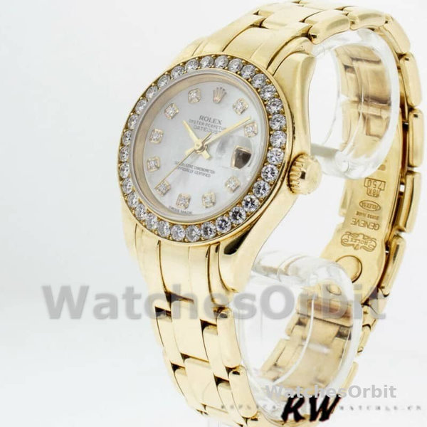 Replica Rolex Pearlmaster 29 mm Donna-80298-Componente bianco MOP Lusso