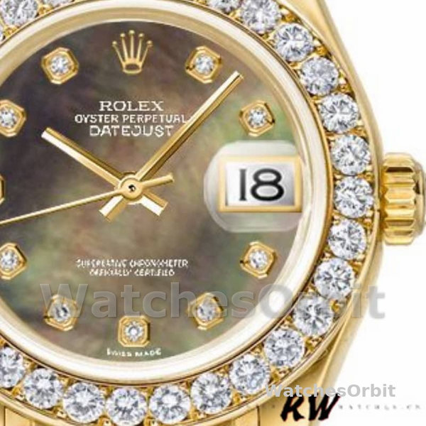 Replica Rolex Pearlmaster 29 mm Donna-80298-Giallo Oro-MOP Quadrante Lusso