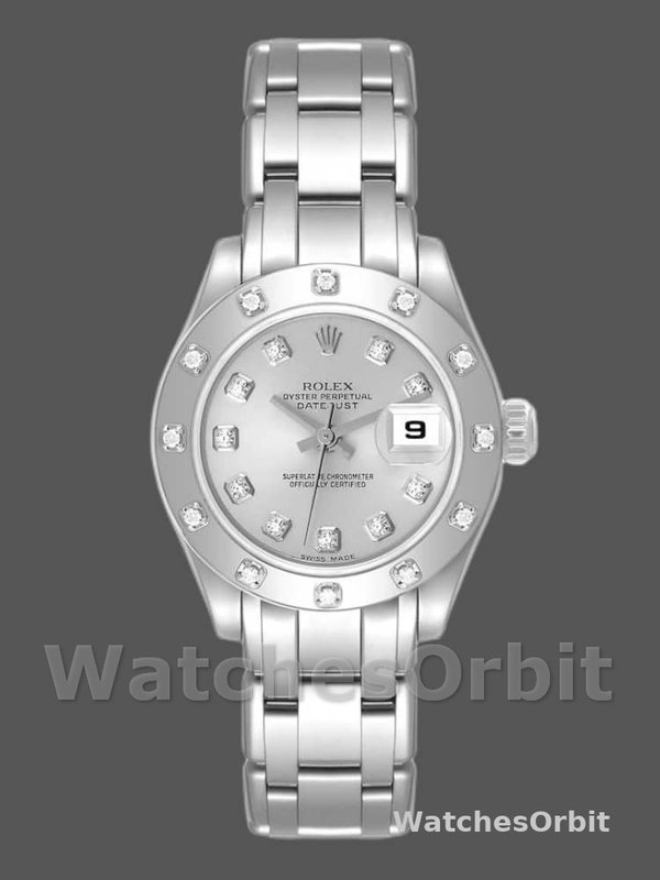 Rolex Pearlmaster 80319 Silver Diamond Dial 29MM Lady Replica Watch