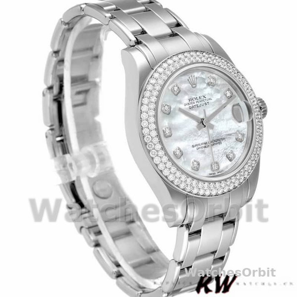 Replica Rolex Pearlmaster 34 mm Donna-81339-Bianco MOP Quadrante di diamanti Lusso