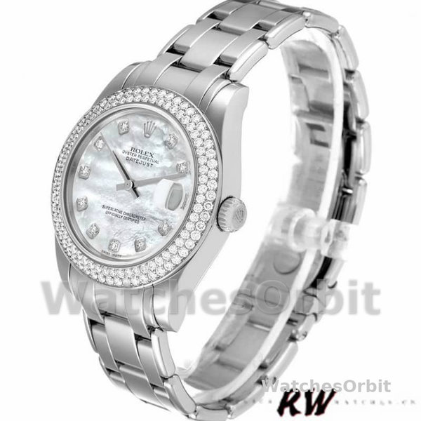 Replica Rolex Pearlmaster 34 mm Donna-81339-Bianco MOP Quadrante di diamanti Lusso
