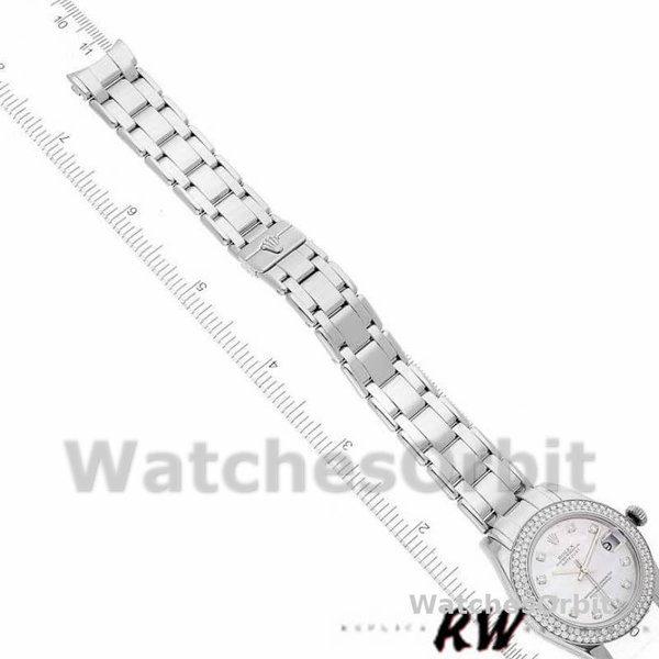 Replica Rolex Pearlmaster 34 mm Donna-81339-Bianco MOP Quadrante di diamanti Lusso