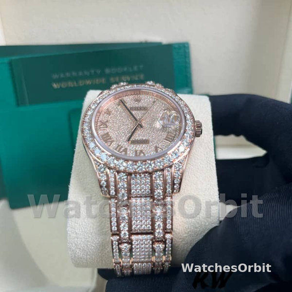 Replica Rolex Pearlmaster 39 mm Uomo-86405RBR-Dal quadrante in oro rosa con diamanti Lusso