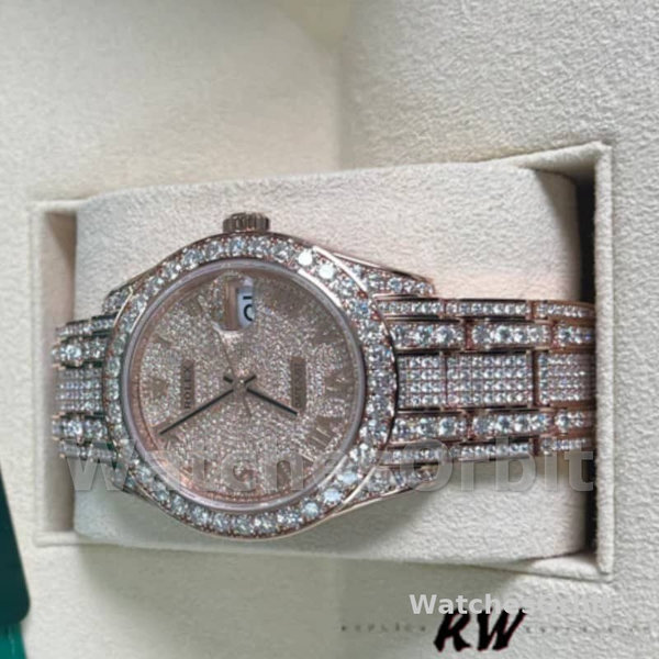 Replica Rolex Pearlmaster 39 mm Uomo-86405RBR-Dal quadrante in oro rosa con diamanti Lusso