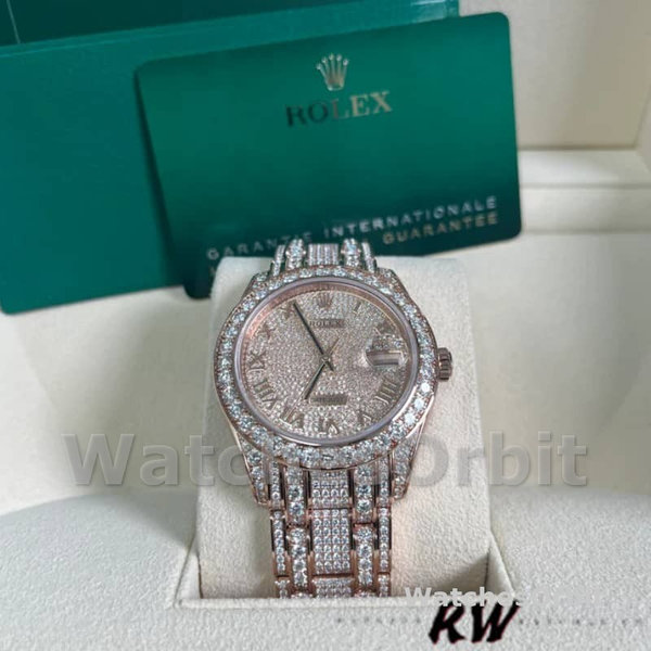 Replica Rolex Pearlmaster 39 mm Uomo-86405RBR-Dal quadrante in oro rosa con diamanti Lusso