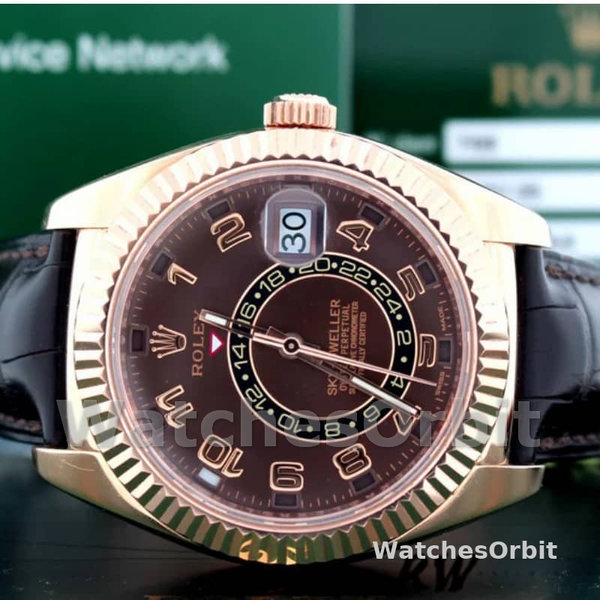 Mens Rolex Sky-Dweller 42mm Mens-326135-Chocolate Arabic Sunray Brown Dial Chocolate Replica Image