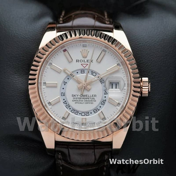 Replica Rolex Sky-Dweller 42mm heren-326135-Witte wijzerplaat-Ros goud wit