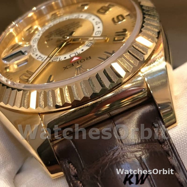 Replique Hommes Rolex Sky-Dweller 42mm Hommes-326138-Champagne Arabic Dial-Yellow Gold Champagne