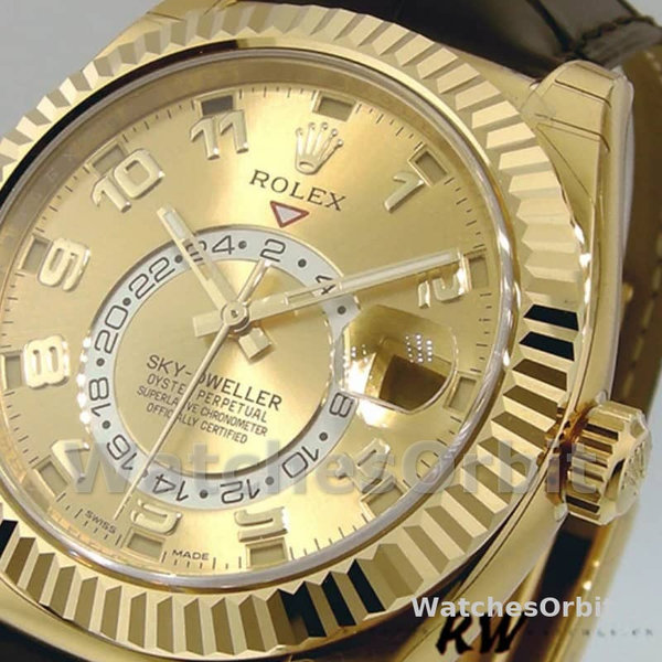 Rolex Sky-Dweller 326138 Champagne Arabic Dial Yellow Gold 42MM Mens Replica Watch