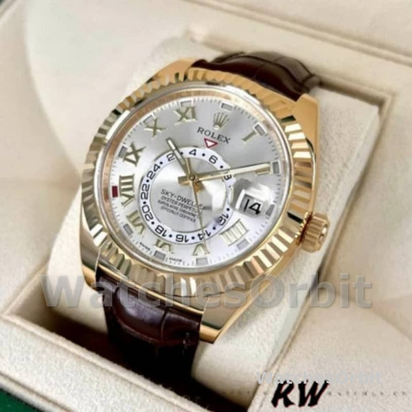 Men's Rolex Sky-Dweller 42mm Men's-326138-Sunray Silver Dial-Yellow Gold Silver<br />