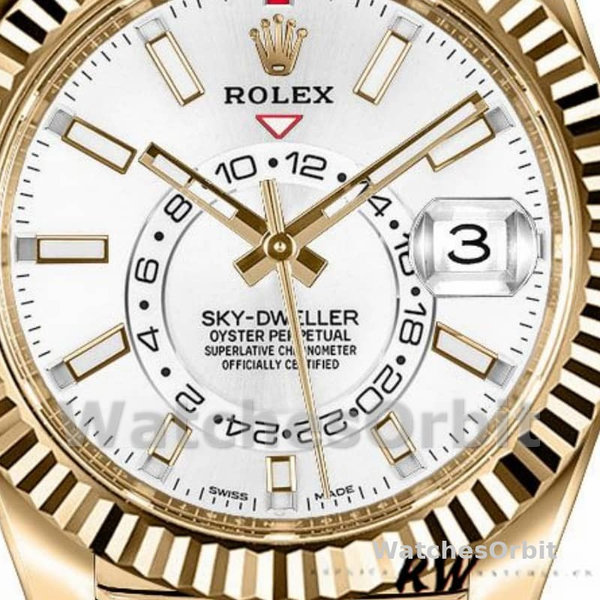 Replique Hommes Rolex Sky-Dweller 42mm Hommes-326138-White Dial-Yellow Gold White