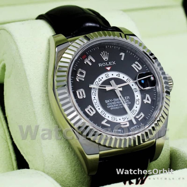 Men's Rolex Sky-Dweller 42mm Men's-326139-Black Dial-Leather Strap Black