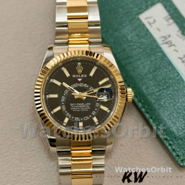 Replique Hommes Rolex Sky-Dweller 42mm Hommes-326933-Cadran noir-Acier inoxydable Luxe