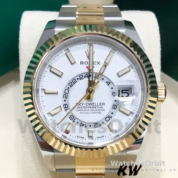 Replique Hommes Rolex Sky-Dweller 42mm Hommes-326933-Stainless Steel-White Dial White Blanc