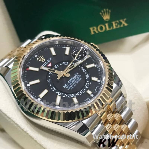 Replica Rolex Sky-Dweller 42 mm Uomo-326933-Acciaio inossidabile e oro giallo-Calendario nero Nero<br />