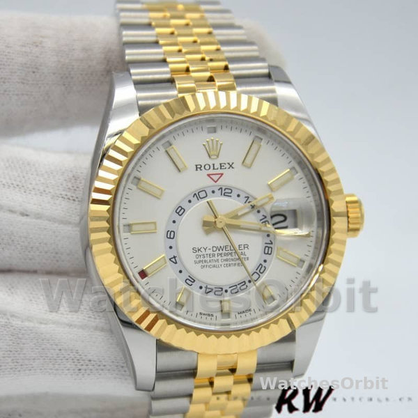 Replique Hommes Rolex Sky-Dweller 42mm Hommes-326933-Stainless Steel & Yellow Gold-White Dial White Blanc
