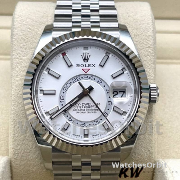 Replica Rolex Sky-Dweller 42 mm Uomo-326934-Ghiera scanalata-Comparatore bianco Bianco