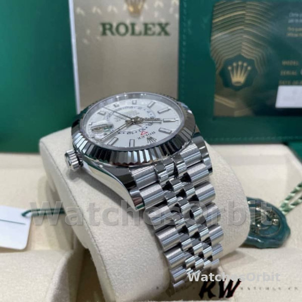 Replica Rolex Sky-Dweller 42 mm Uomo-326934-Ghiera scanalata-Comparatore bianco Bianco