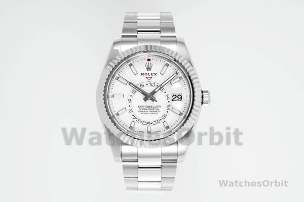 Replica Rolex Sky-Dweller 42 mm Uomo-326934-Acciaio inossidabile-Comparatore bianco Bianco