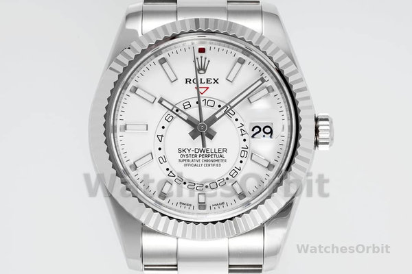 Replica Rolex Sky-Dweller 42 mm Uomo-326934-Acciaio inossidabile-Comparatore bianco Bianco