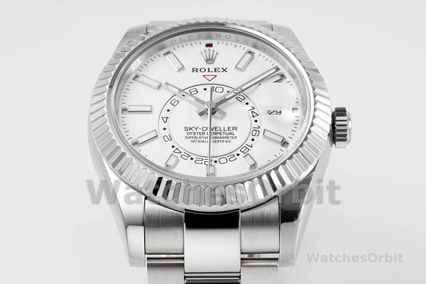 Replica Rolex Sky-Dweller 42 mm Uomo-326934-Acciaio inossidabile-Comparatore bianco Bianco