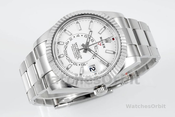Replica Rolex Sky-Dweller 42 mm Uomo-326934-Acciaio inossidabile-Comparatore bianco Bianco