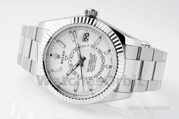 Replica Rolex Sky-Dweller 42 mm Uomo-326934-Acciaio inossidabile-Comparatore bianco Bianco