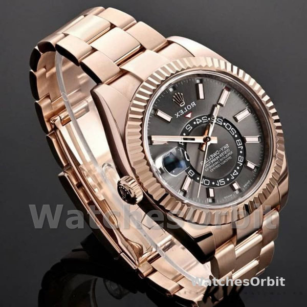 Replica Rolex Sky-Dweller 42mm Heren-326935-Everose Goud-Donker Rhodium Stick Dial Donker Rhodium <br />