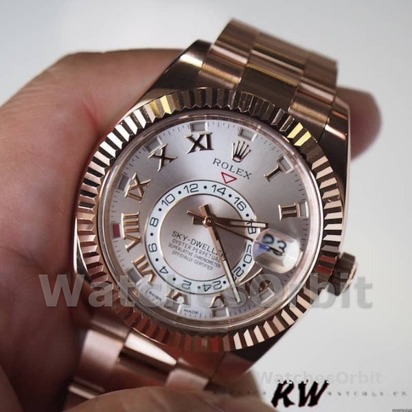 Replica Rolex Sky-Dweller 42mm Heren-326935-Rose Gold-White Dial Wit