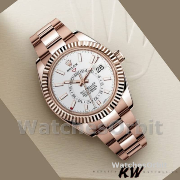 Replica Rolex Sky-Dweller 42mm Heren-326935-Rose Gold-White Dial Wit