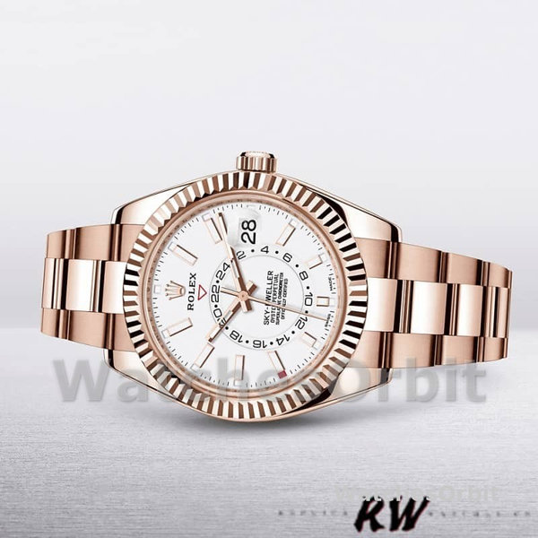 Replica Rolex Sky-Dweller 42mm Heren-326935-Rose Gold-White Dial Wit