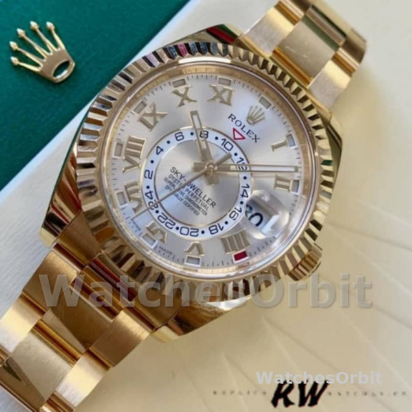 Replica Rolex Sky-Dweller 42mm Heren-326938 Geelgoud-Zilveren Wijzerplaat Zilver