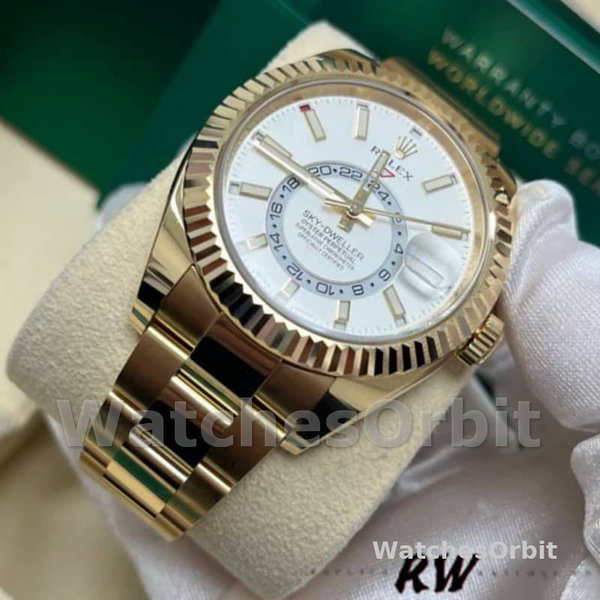 Replica Rolex Sky-Dweller 42mm Heren-326938 Geelgoud-Witte Wijzerplaat Wit