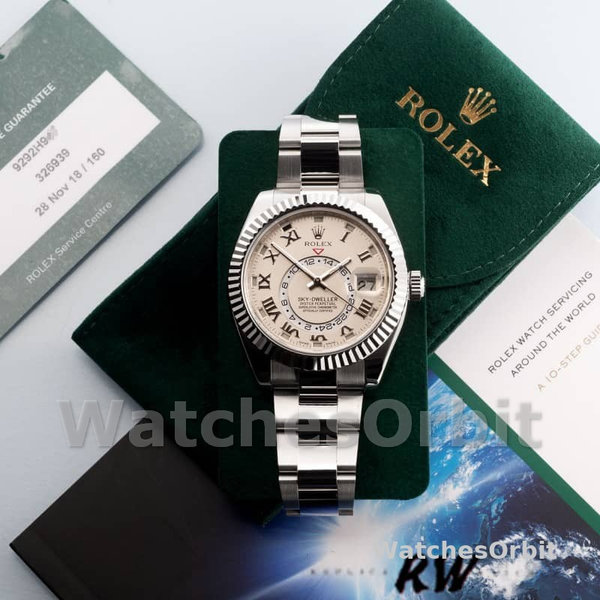 Men's Rolex Sky-Dweller 42mm Men's-326939-Fluted Bezel-Ivory Dial Ivory<br />