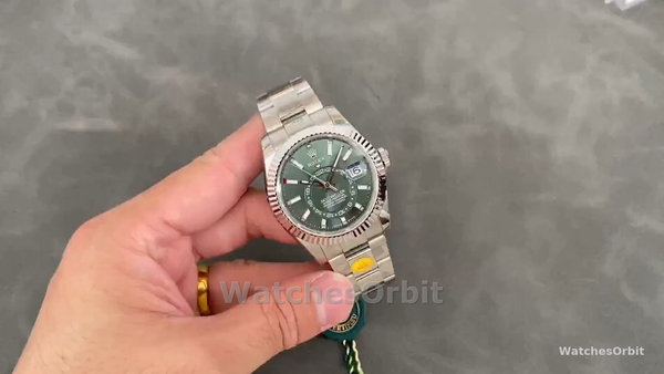 Replica Rolex Sky-Dweller 42 mm Uomo-336934-Ghiera scanalata-Comparatore verde Verde