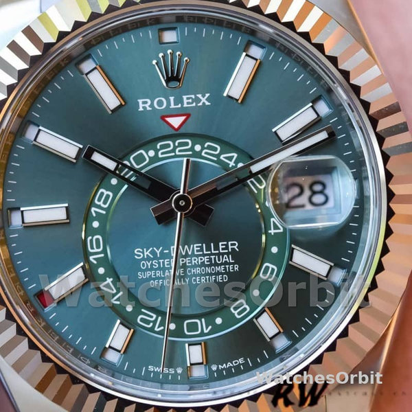 Replica Rolex Sky-Dweller 42 mm Uomo-336934-Ghiera scanalata-Comparatore verde Verde