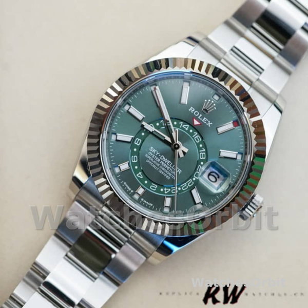 Replica Rolex Sky-Dweller 42 mm Uomo-336934-Ghiera scanalata-Comparatore verde Verde
