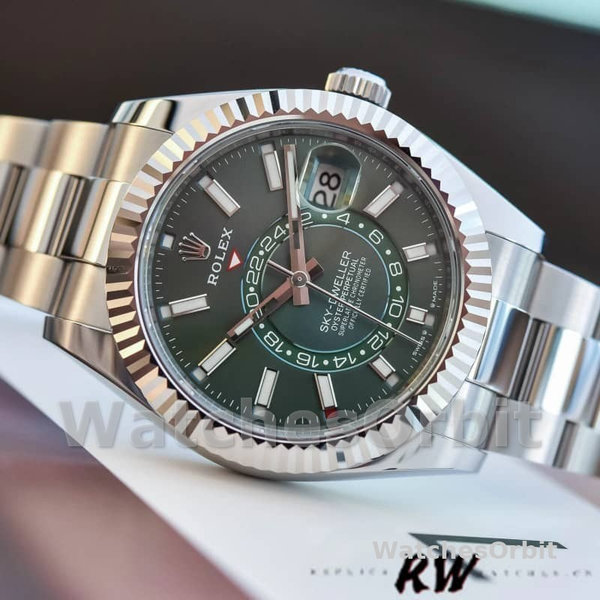 Replica Rolex Sky-Dweller 42 mm Uomo-336934-Ghiera scanalata-Comparatore verde Verde