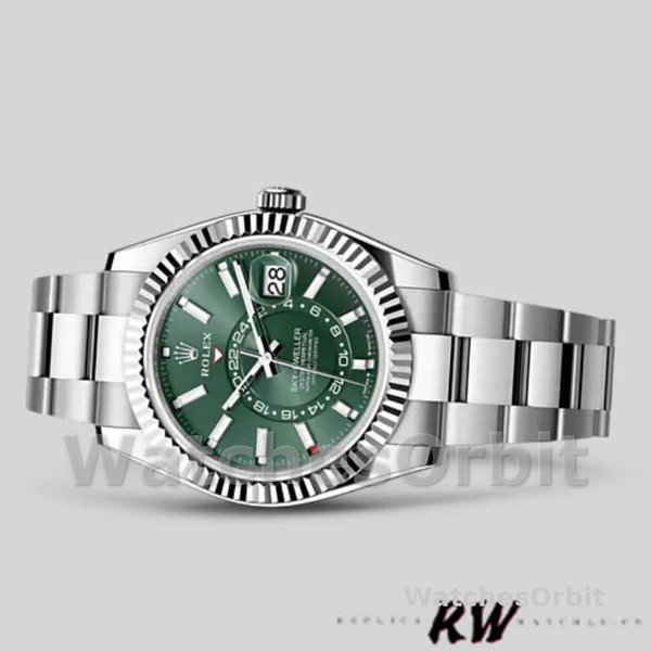 Replica Rolex Sky-Dweller 42 mm Uomo-336934-Ghiera scanalata-Comparatore verde Verde