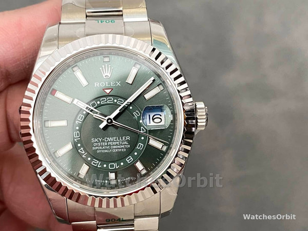 Replica Rolex Sky-Dweller 42 mm Uomo-336934-Ghiera scanalata-Comparatore verde Verde