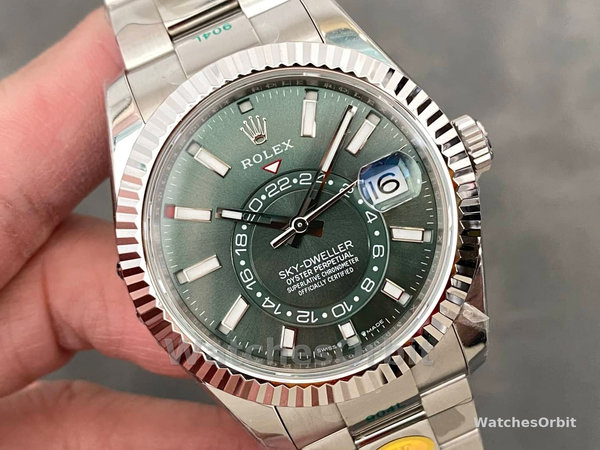 Replica Rolex Sky-Dweller 42 mm Uomo-336934-Ghiera scanalata-Comparatore verde Verde