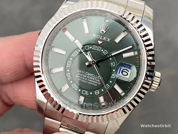 Replica Rolex Sky-Dweller 42 mm Uomo-336934-Ghiera scanalata-Comparatore verde Verde