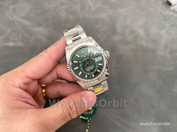 Replica Rolex Sky-Dweller 42 mm Uomo-336934-Ghiera scanalata-Comparatore verde Verde