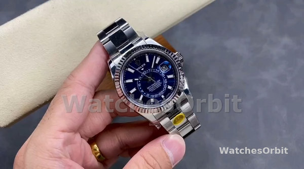 Replica Rolex Sky-Dweller 42mm-m336934 0005-acciaio inossidabile-calendario blu Uomo